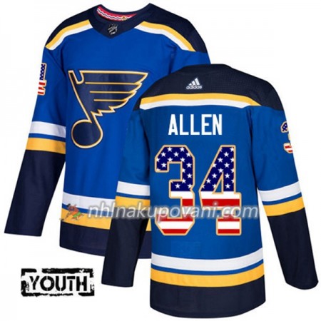 St. Louis Blues Dresy Jake Allen 34 2017-2018 USA Flag Fashion Modrá Adidas Authentic - Dětské